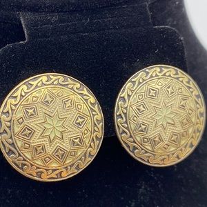 Vintage Geometric Design Circle Clip on Earrings Marked Spain
